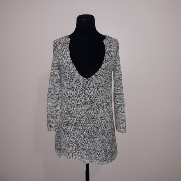 Zara Sweaters - Zara Knit Open V neck Black White Knit Swe…